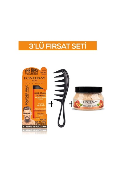 Fontenay Pudra Toz Wax Turuncu 20gr +şekil Tarağı 043+ Face And Body Scrub Şeftali 350ml 3'lü Set
