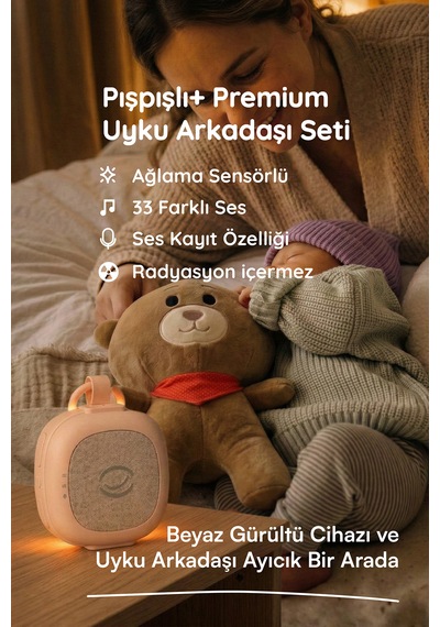 Plus 33 Sesli Ağlama Sensörlü Beyaz Gürültü Cihazı Bebek Uyku Arkadaşı Ayıcık Pembe