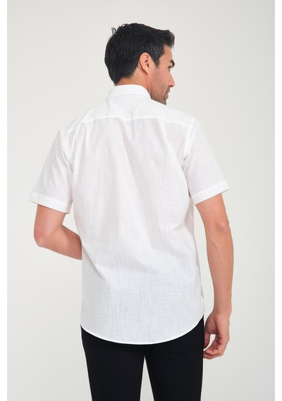 Klasik Kısa Kol Linen Keten Yaka Düğmeli Hediye Kutulu Erkek Gömlek Fs-001202 - Ekru-1690