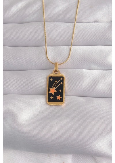 316l Çelik Gold Renk Siyah Mineli Yıldız Figür Tarot Kolye Çok Renkli