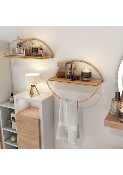 Bino Bino Duvar Rafı Dekoratif Mutfak Banyo Altın Elips Kitaplık