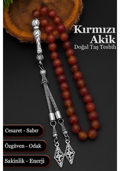 Akik Tesbih Doğal Taş Erkek Akik Tesbih 8 Mm Bt026 Kırmızı