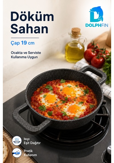 19 Cm Çift Kulplu Döküm Sahan Granit Görünümlü Pişirme Ve Servis Tavası Siyah