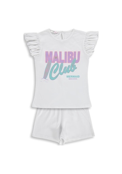 Civil Girls Malibu Baskılı Şortlu 6-9 Yaş Takım - Kırık Beyaz