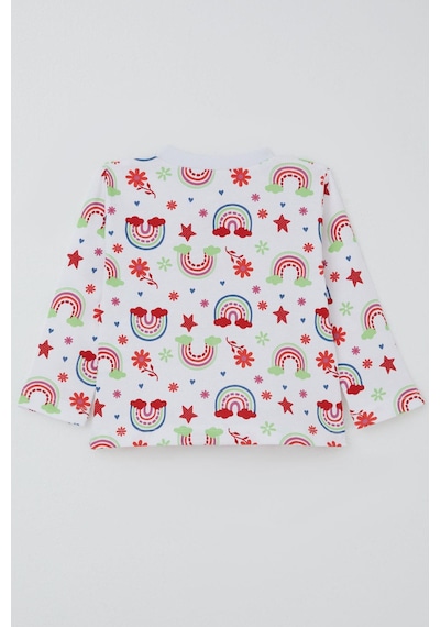 Breeze Kız Bebek Pijama Takımı Gökkuşağı Masalı Çiçek Desenli 4 Ay-1 Yaş, Beyaz Beyaz