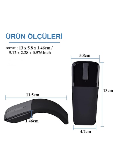 Hpytech Arc Touch Katlanabilir Mouse-dokunmatik Kaydırma, Kavisli Esnek Tasarım-bluetrack Yüksek Hassasiyet, Taşınabilir Şık Mouse