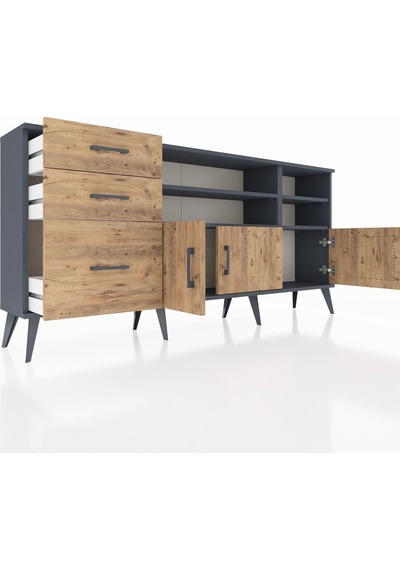 Arges Konsol 4 Raflı 3 Çekmeceli 3 Kapaklı 176x30x83 Antrasit-çam/çam Çam/çam Arges Konsol 4 Raflı 3 Çekmeceli 3 Kapaklı 176x30x83 Antrasit-çam/çam Çam/çam