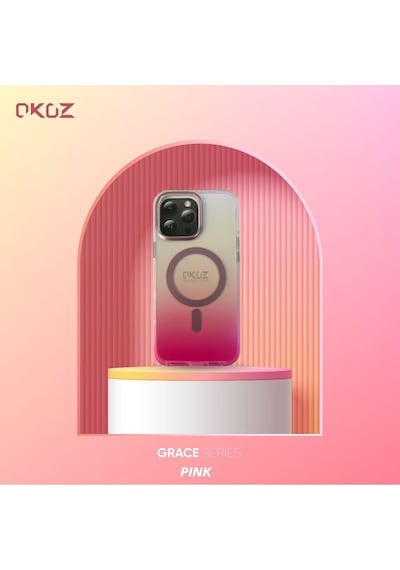 Apple Uyumlu iPhone 15 Grace Renk Geçişli Magsafe Koruyucu Kılıf Pembe