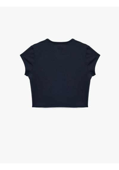 Koton Slim Fit Bisiklet Yaka Kısa Kollu Baskılı Crop Spor Tişört Lacivert 7wak10129nk