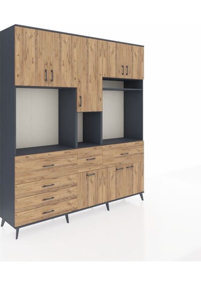 Hyperion Dolap 10 Raflı 6 Çekmeceli 8 Kapaklı 220x44x243 Antrasit-çam/çam Çok Renkli Hyperion Dolap 10 Raflı 6 Çekmeceli 8 Kapaklı 220x44x243 Antrasit-çam/çam Çok Renkli