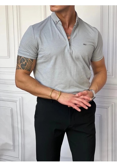 Modefendi Pamuk Likra Slim Fit Kalıp Bebe Yaka Fermuarlı Tshirt Gri Modefendi Pamuk Likra Slim Fit Kalıp Bebe Yaka Fermuarlı Tshirt Gri