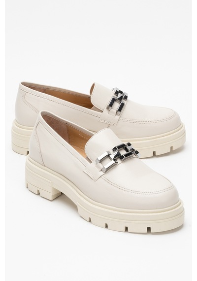 Dericlub Kadın Loafer Kalın Taban Tokalı Makosen Ayakkabı Br 44282 Bej