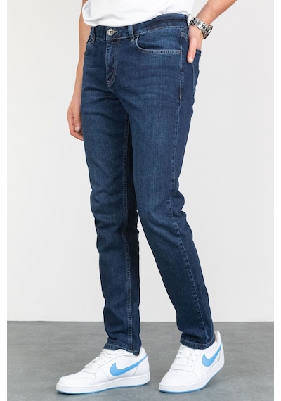 Hlt Jeans 492014020 Keven Taşlamalı Slim Fit Likralı Esnek Erkek Kot Pantolon - Koyu Mavi