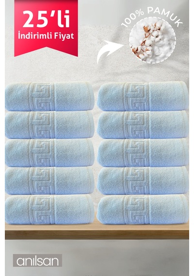 25'li Mavi Greek El Havlusu - 50x90 Cm, 225gr, %100 Pamuk, Spa Ve Otel Havlusu, Günlük Kullanıma Uygun Mavi