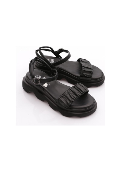 Dgn 3551 Kadin Kalin Taban Paraşüt Kumaş Detayli Sandalet Siyah