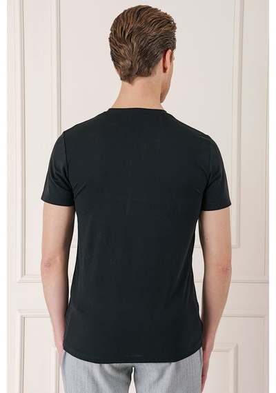 Efor Slim Fit Bisiklet Yaka %100 Pamuk Koyu Siyah Tişört Ts 878 Siyah