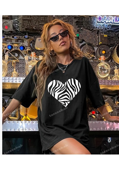 Startmore Zebra Desenli Kalp Siyah