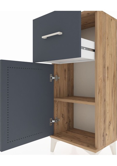 Arges Komodin Tek Raflı Tek Çekmeceli Tek Kapaklı 44x30x106 Çam-antrasit Atlas Çam
