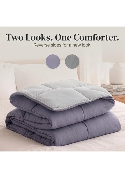 Amrapur Overseas Kaz Tüyü Yorgan, Alternatif Mikrofiber, Kapitone Ters Çevrilebilir İkiz. Ametist/gümüş Çok Renkli