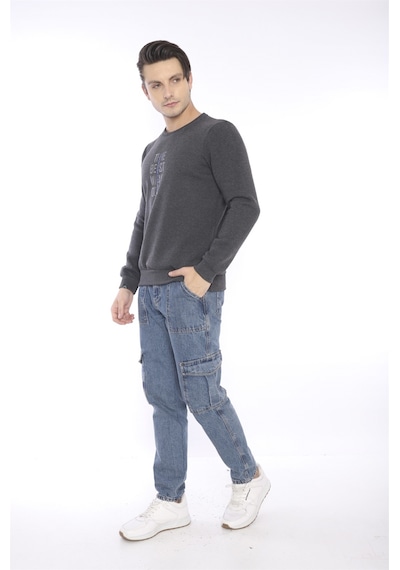 Escetic Erkek Spor Slimfit, Bisiklet Yaka Antresit Melanj Sweatsh