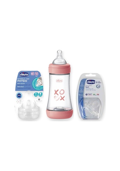 Chicco Beslenme Başlangıç Seti 3 Parça: Biberon + Emzik + Biberon Emziği - Pembe