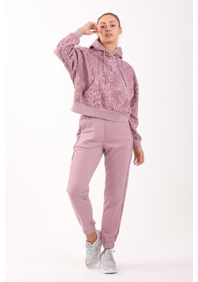 Maraton Sportswear Oversize Kadın Kapşonlu Uzun Kol Basic Lila Sweatshirt 21423-lila