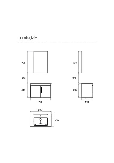 Creavit D20 Banyo Dolabı Seti Çekmeceli 80 Cm Everest Kahverengi