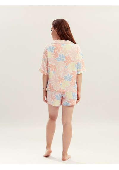 Lcw Dream Mercan Petite Gömlek Yaka Kadın Şortlu Pijama Takımı