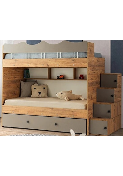 Grey Mdf Çelik Profilli Yavrulu Ranza Ac M2 90 X 190 Cm