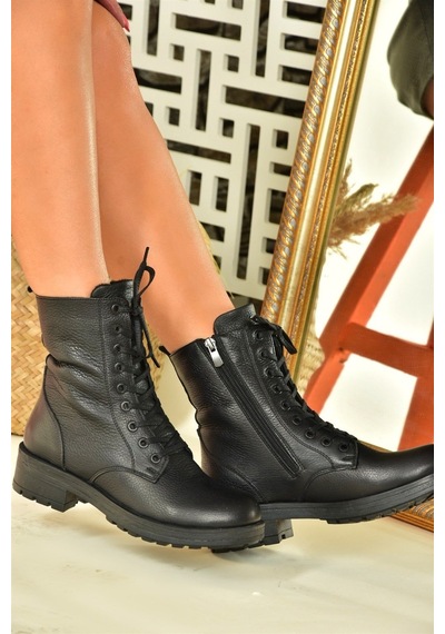 Fox Shoes Siyah Hakiki Deri Günlük Kadın Postal Bot N555400103 Siyah
