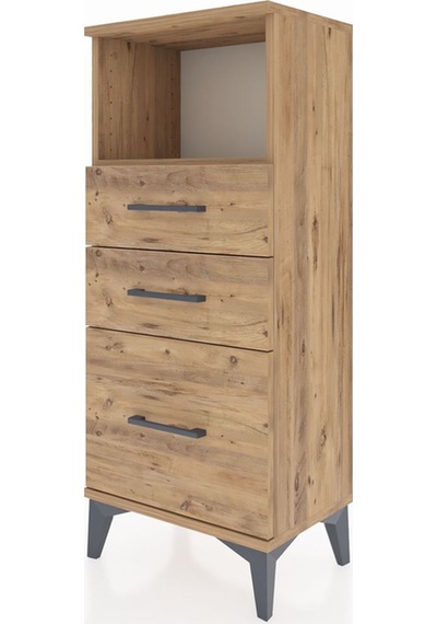 Arges Komodin Tek Raflı 3 Çekmeceli 44x30x106 Çam-çam Çam