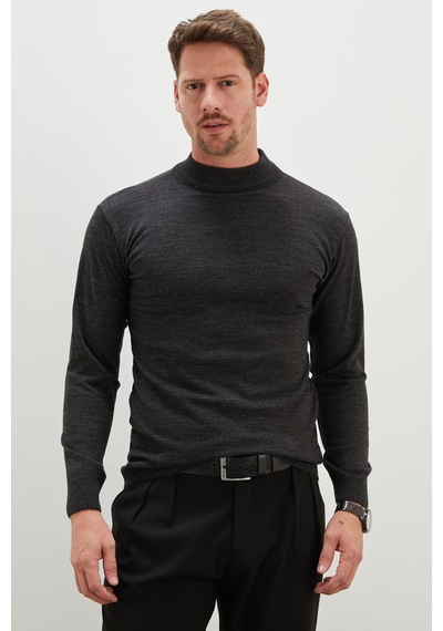 Fullamoda Basic Dik Yaka Regular Fit Triko Kazak Antrasit