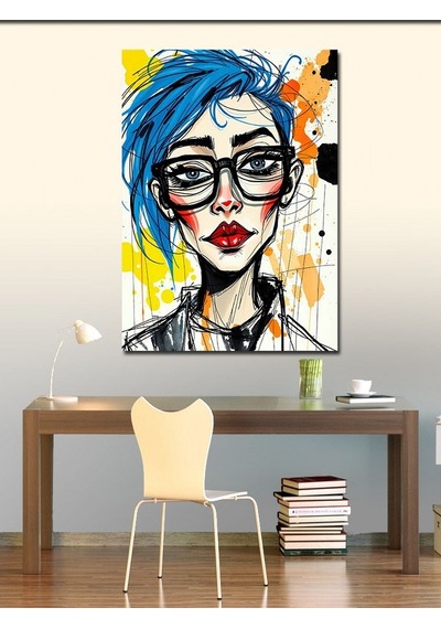 Kanvas Tablo Mavi Saçlı Sanat Portresi 50cmx70cm