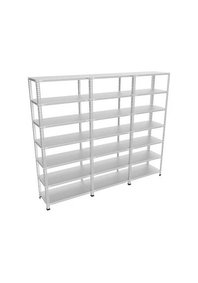 Raf Burada  7 Katlı 3'lü Galvaniz Çelik Raf - Depo, Arşiv, Kiler, Dosya, Market Rafı-31x93 cm-200 cm-1.50 mm