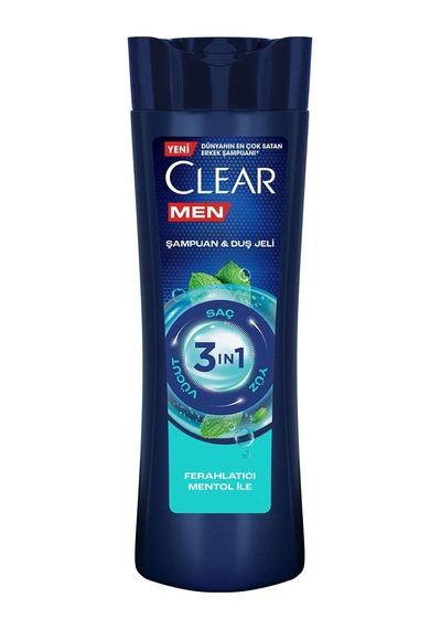 Clear Men 3 İn 1 Şampuan & Duş Jeli Ferahlatıcı Mentol Etkisi Saç Yüz Vücut İçin 350 Ml Sku: Zeus8690010396280