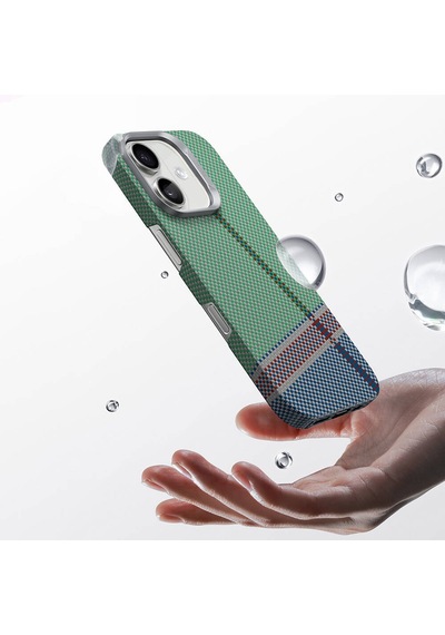 Apple Uyumlu iPhone 16 Plus Kılıf Magsafe Şarj Karbon Fiber Tasarım Benks Passion Green Armorair Kevlar Yeşil