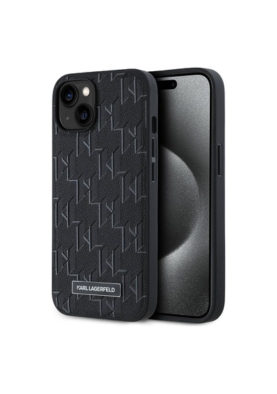 Apple Uyumlu iPhone  14 Kılıf Karl Lagerfeld Lisanslı Magsafe Şarj Özellikli Kl Yazılı Hot Stamp Siyah