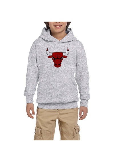 Zepplin Giyim Chicago Bulls Logo Gri Çocuk Kapşonlu Sweatshirt