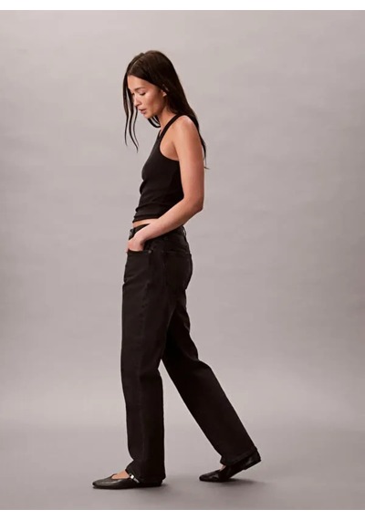 Calvin Klein Hıgh Rıse Straıght Ck Essentıal Siyah Kadın Kot Pantolon