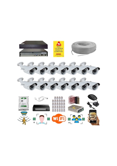 14 Kameralı Set - 5 Mp 1940p Sensör 6 Megapiksel Sony Lens Metal Kasa Ip Güvenlik Kamerası Seti