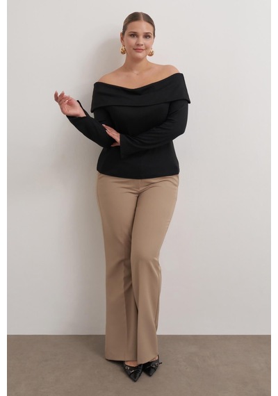 Myline Açık Omuzlu Triko Bluz-3354 Siyah