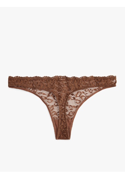 Koton Rahat Kalıp Dantelli String Külot Kahverengi 6slk30169mk Kahve