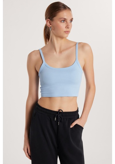 Tudors Kadın Slim Fit Kare Yaka Düz Basic Mavi Crop Atlet-33835 Tudors Kadın Slim Fit Kare Yaka Düz Basic Mavi Crop Atlet-33835