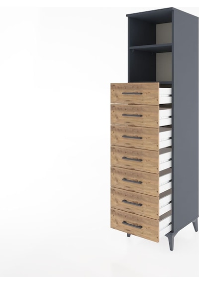 Hyperion Dolap 2 Raflı 7 Çekmeceli 44x44x182 Antrasit-çam Antrasit