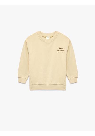 Koton Baskılı Şardonlu Pamuklu Bisiklet Yaka Uzun Kollu Sweatshirt Bej 7wmb10125tk Ekru