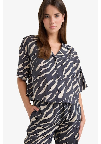 Defacto 	Loose Fit Zebra Desenli Modal Kısa Kollu Gömlek F0879AX25SM Siyah