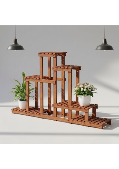 Doğal Köknar Ahşap Çok Katlı Çiçeklik Standı Saksılık 120x150x25 Cm Bordo