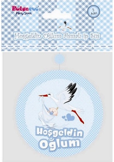 Hoşgeldin Oğlum Yazılı Baby Shower Partisi Asmalı Ip Süs 3 Adet
