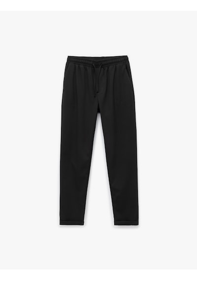 Koton Beli Bağcıklı Katlamalı Paça Cep Detaylı Slim Fit Pantolon Siyah 6wam40038hw Siyah