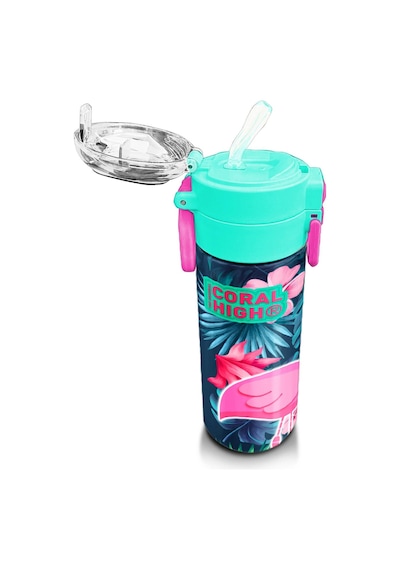 Coral High Kids Neon Mercan Su Yeşili Flamingo Desenli Pipetli Ve Direkt İçim Çelik Termos 500 Ml 31819 Su Yeşili